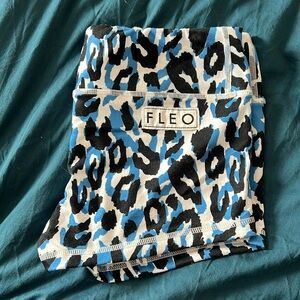 M FLEO Black & Blue Leopard Athletic Shorts Original 2.5”
